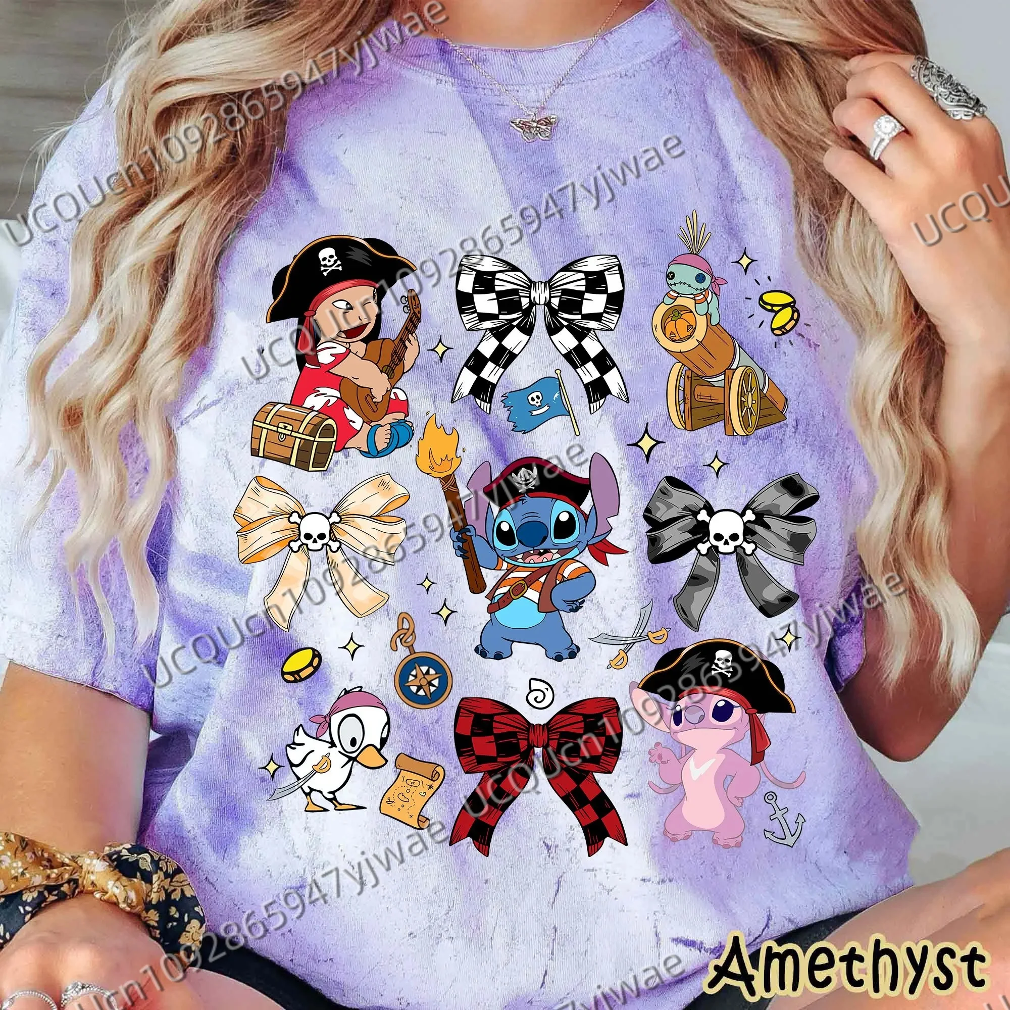 

Pirate Stitch Women's Short Sleeve 3D Print Lilo & Stitch Pirate Crew Tee Family Matching Outfits 2025 Tie-dye T-shirt