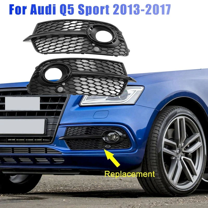 

1Pair Plastic Front Bumper Fog Light Cover Grill For Q5 Sport 2013-2017 Lower Grille Foglight Bezel Honeycomb Decoration