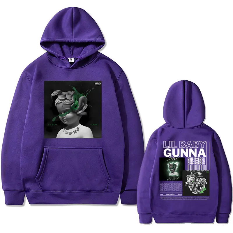 Rapper Lil Baby Gunna Drip Harder Music Album Graphics Hoodie Male Hip Hop Oversized Sweatshirt Streetwear Men\'s Vintage Hoodies