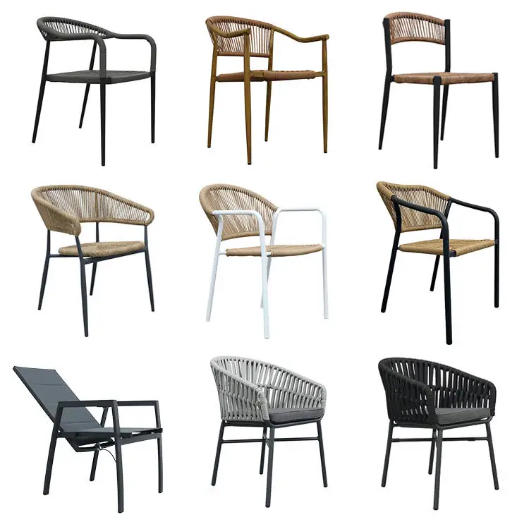 Luxury Modern Outdoor Rattan Wicker Armchair Balcony Furniture Stackable Bistro Cafe Chair for Restaurant Patio Garden Durable