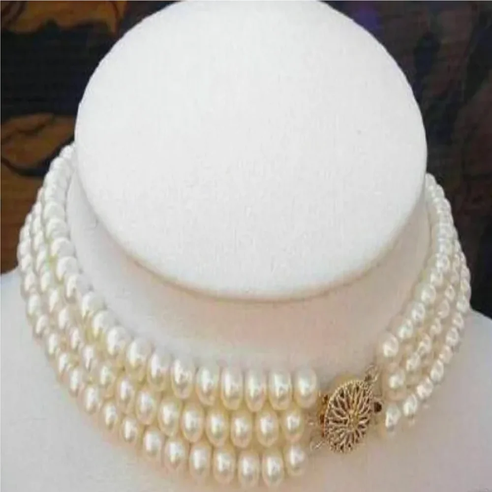 Charm South  Sea Triple AAA 8-9m Round White Pearl Necklace Necklace 16 