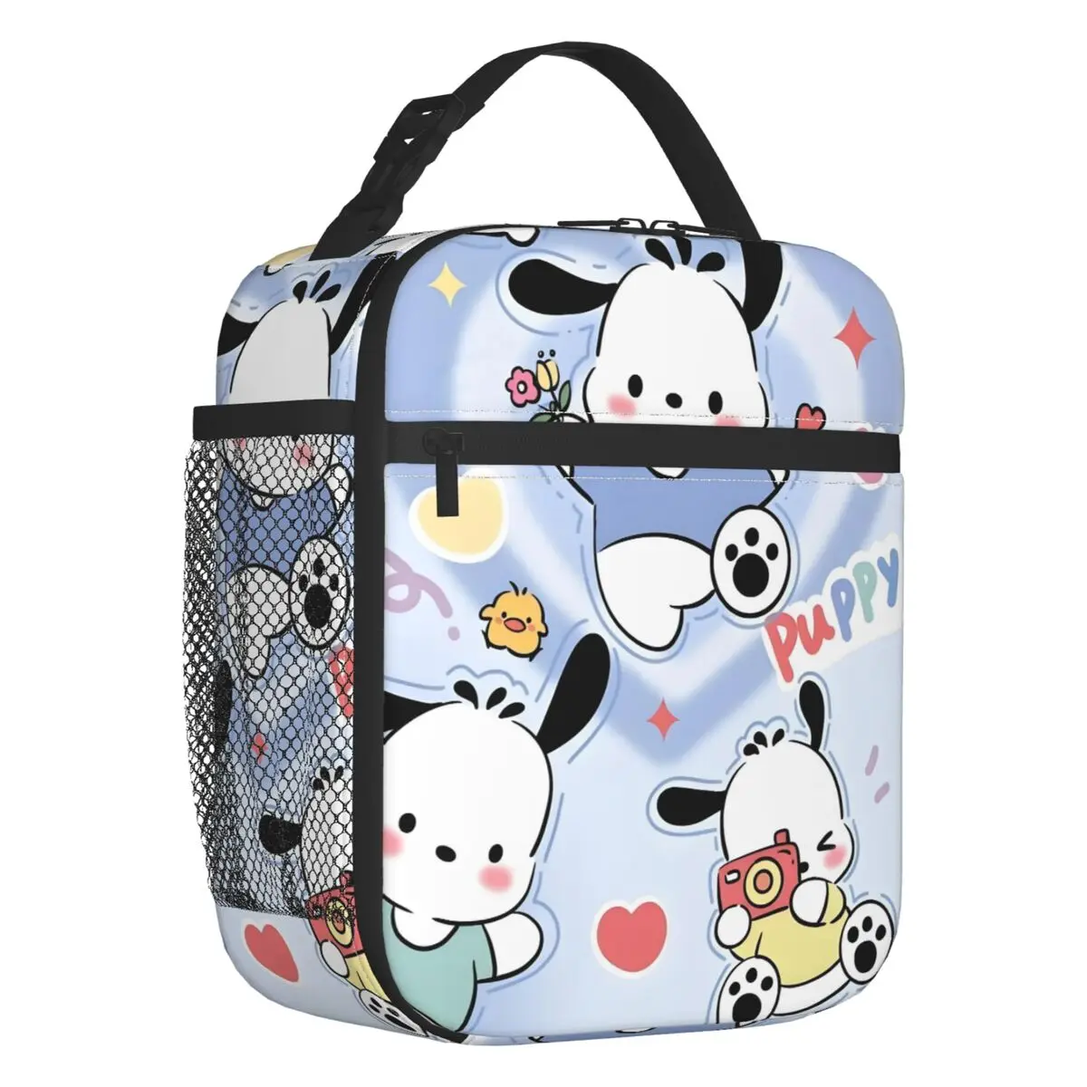 

Custom Pochacco Kawaii Anime Insulated Lunch Tote Bag My Melody Pattern Portable Cooler Thermal Food Lunch Box School Travel