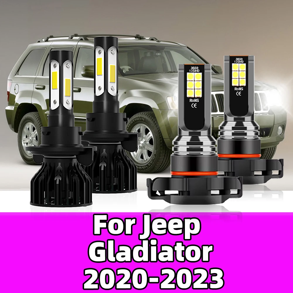 

For Jeep Gladiator 2020 2021 2022 2023 LED Headlight 6000K 20000LM H13 Hi-Lo Beam Lamps Combo Car Turbo Bulbs 12V Fog Luces 5202