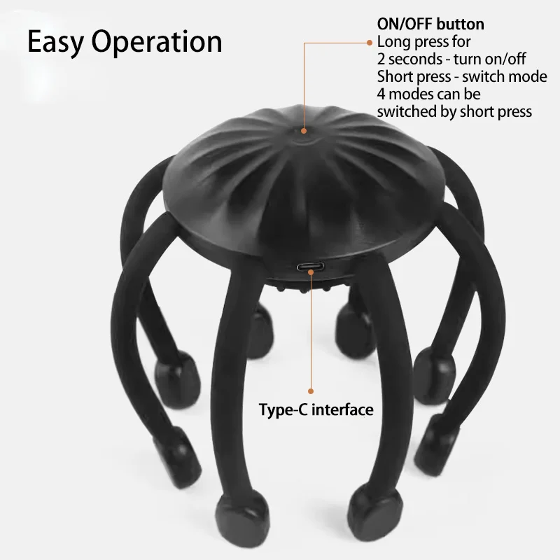 Massaggiatore elettrico per la testa polpo strumento per massaggio vibrante del cuoio capelluto modalità Multiple per rilasciare l\'affaticamento