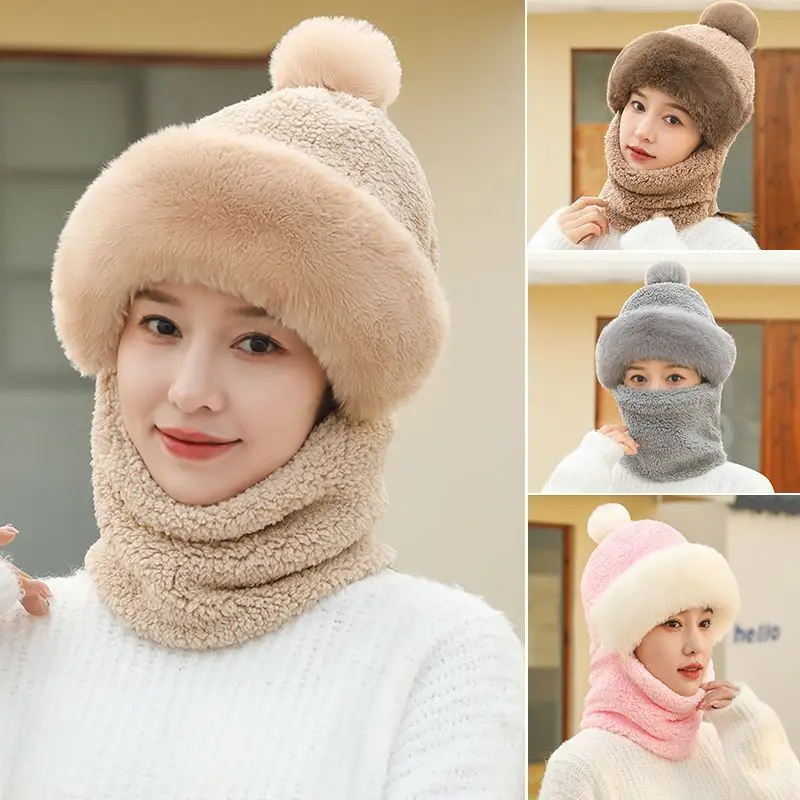 New Model Hat Winter Velvet Thickened Warm Cap Scarf Mask One Ear Protection Windproof Hat Riding Warm Pack Head Cap Cold Cap