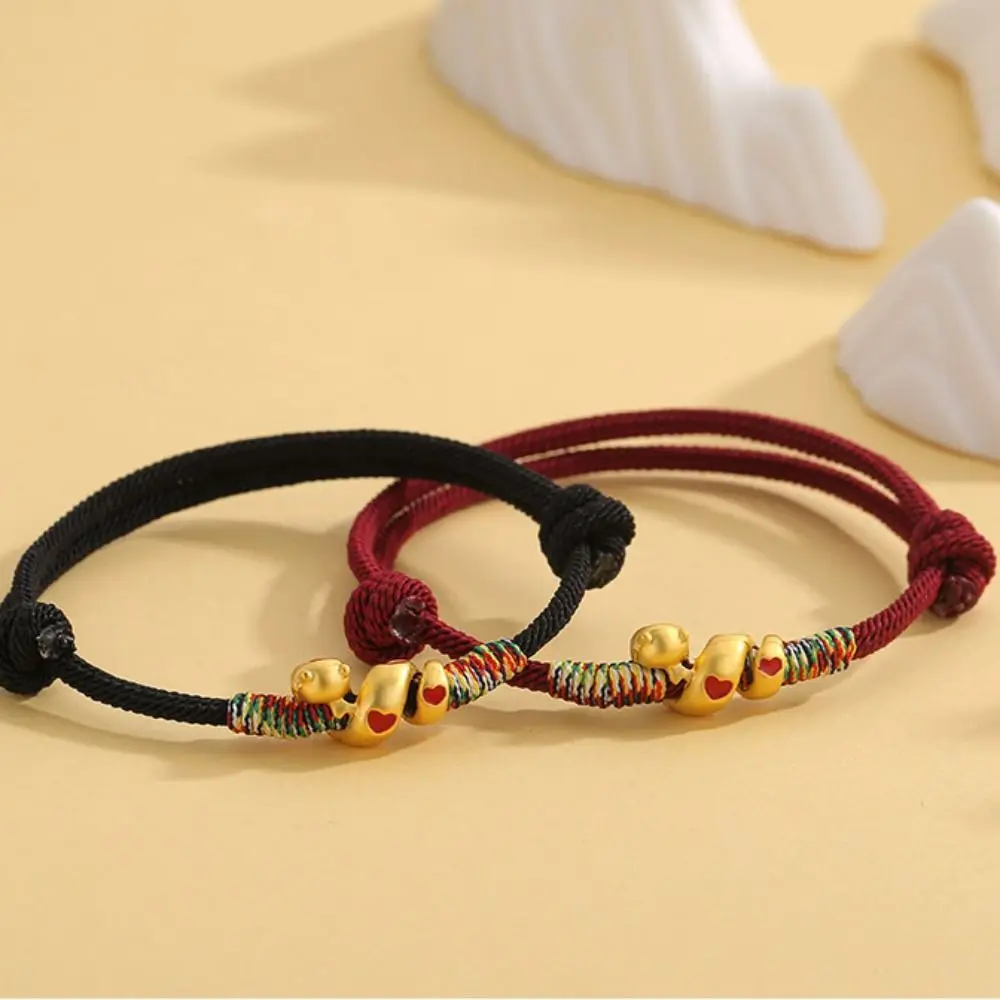 Retro Chinese Style Snake Year Bracelet New Year Golden Lucky Red Rope Jewelry Accessories Hand Rope Fortune Bracelet Girls