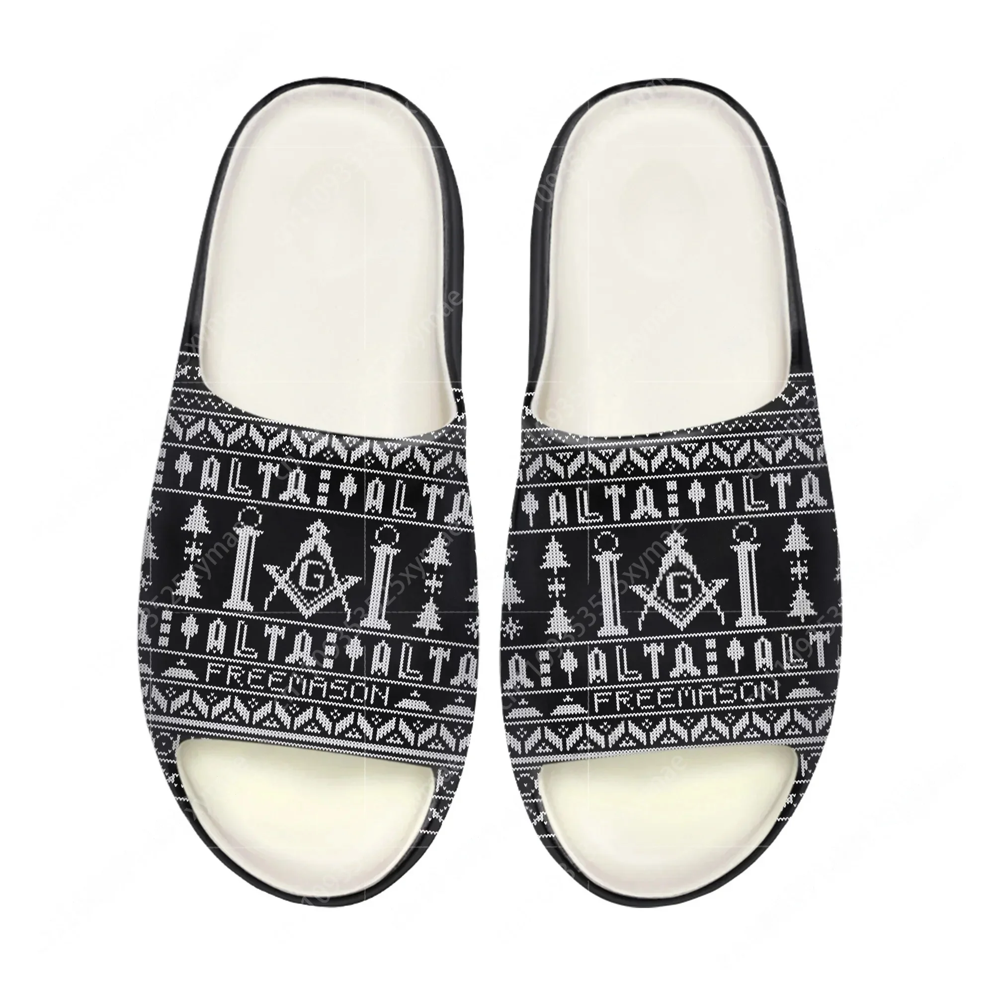 

Мягкие тапочки-сабо с масонским узором для мужчин, женщин и подростков, для дома и ванной, на заказ, водонепроницаемые, сандалии