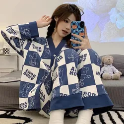 Cute Spring and Autumn New Long-sleeved wearable Strawberry Bear  Comfortable Loose Breathable Leisure Simple  Women's Pajamas