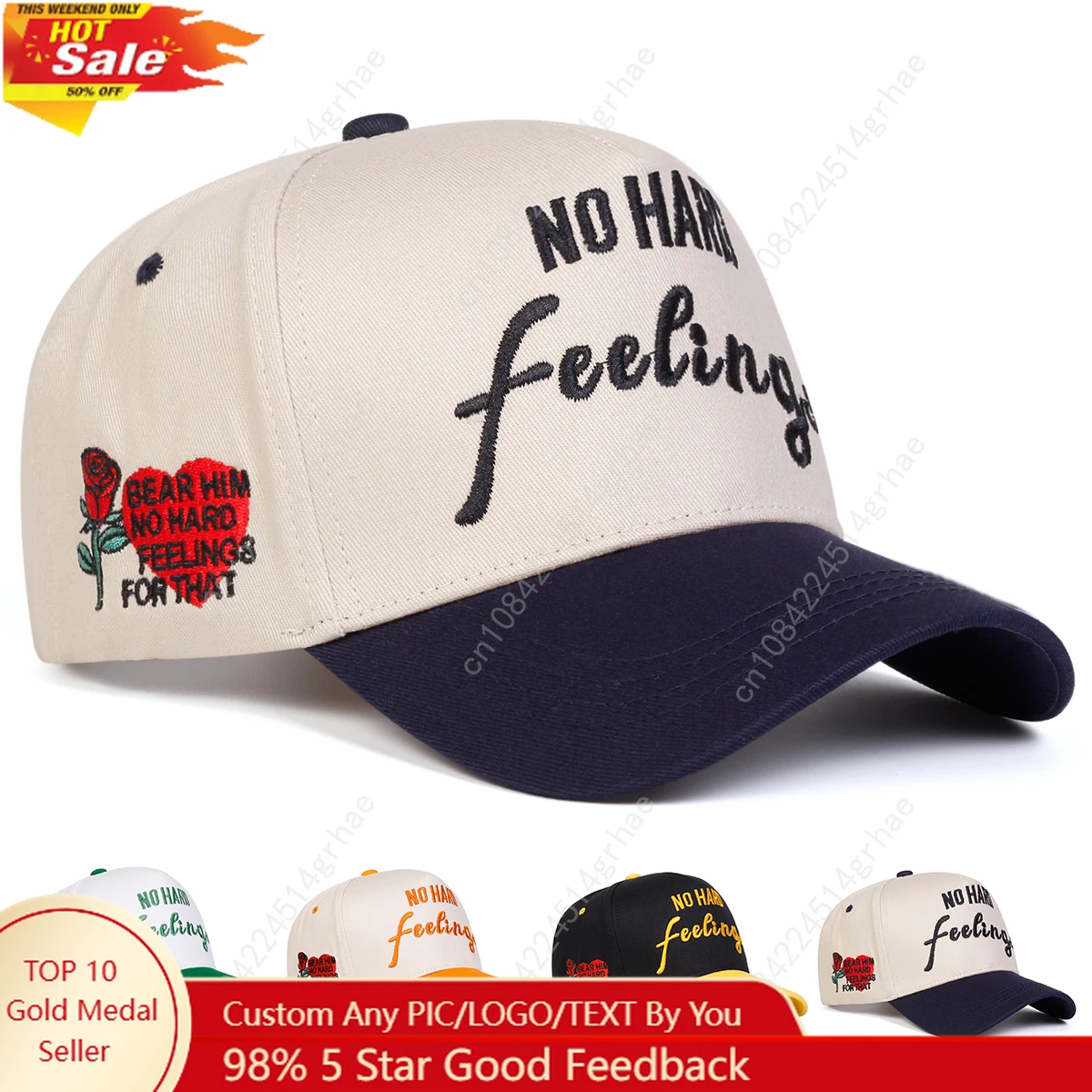 

Unisex NO HARD FEELINGS Embroidery Side Love Rose Baseball Caps Spring And Autumn Outdoor Adjustable Casual Hats Sunscreen Hat