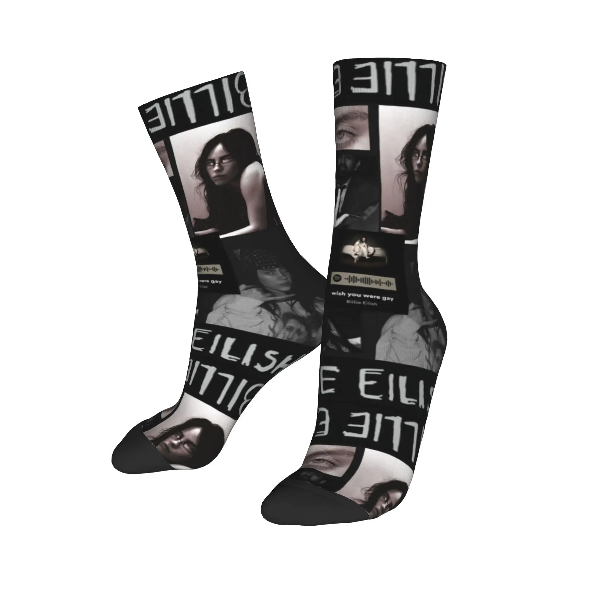 

Повседневные футбольные носки Singer B-Billie-Girl E-eilish Music, полиэстеровые носки средней длины для женщин и мужчин, нескользящие,