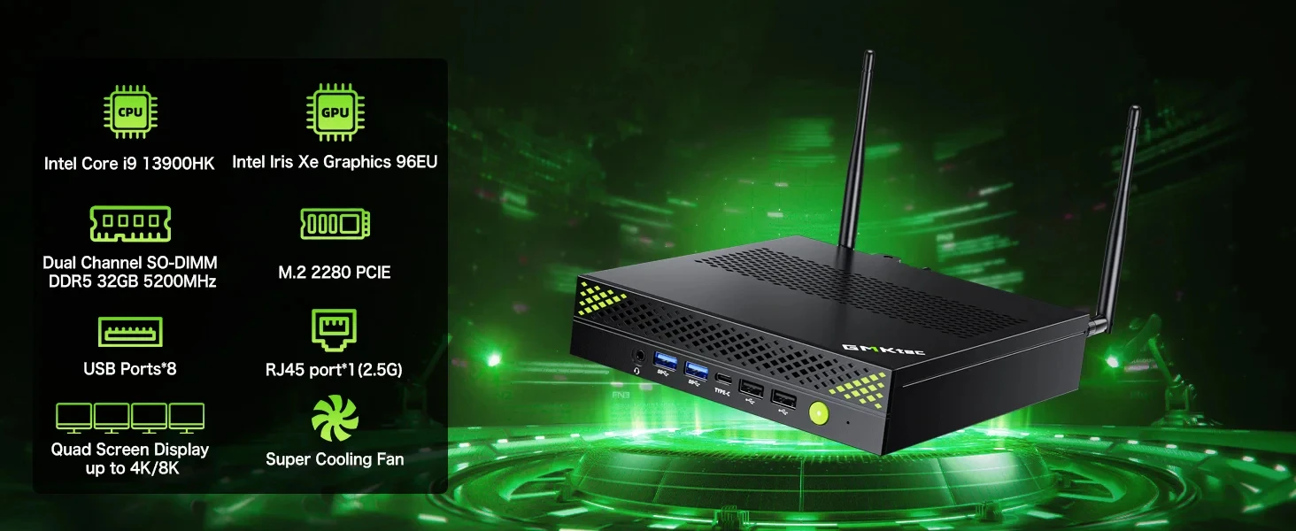 I9-13900HK MINI PC Windows 11 Pro DDR5 M.2 2280 SSD WIFI6 BT5.2