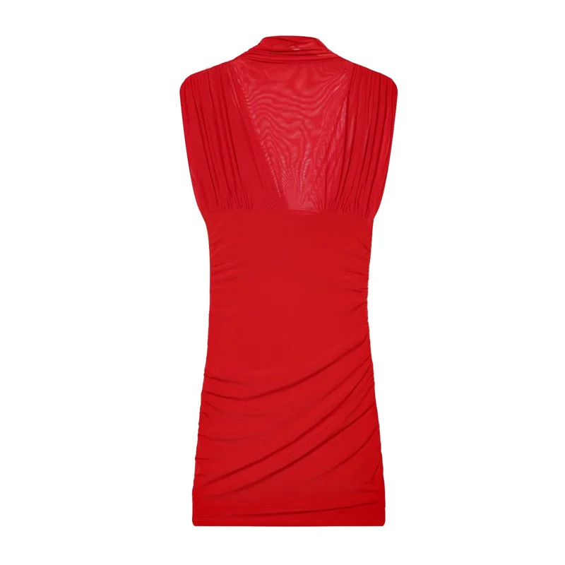 Vestido de mujer 2025 nueva moda Panel de malla Mini vestido personalidad Chic vestido delgado de las señoras