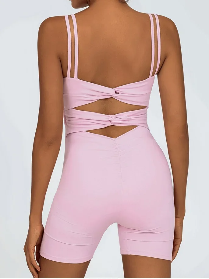 

Naked Yoga Jumpsuit Fitness Sports Overalls Hollow Out Pleate Backless Cross Fitness Workout Bodysuit Outwear Running Sport Suit