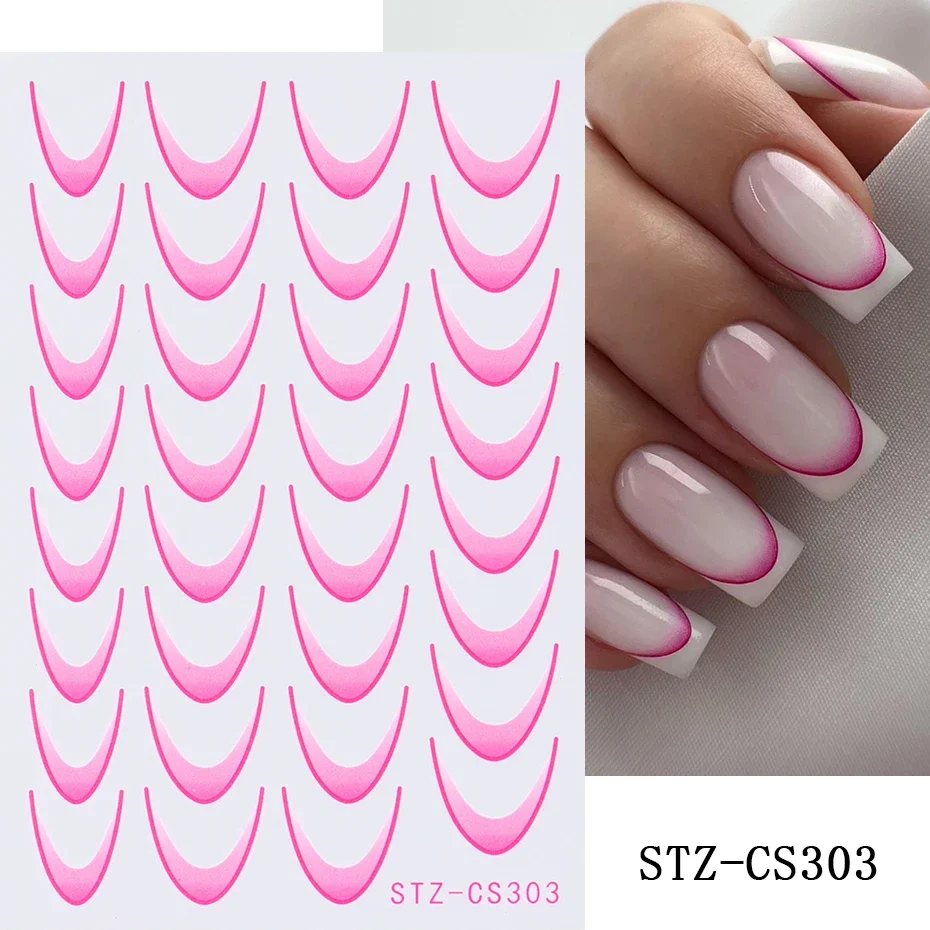 3D Kleurverloop Franse Lijn Nagelstickers Ontwerp Franse Tip Romantiek Mode Nagelaccessoires voor DIY Decoratie Sjabloon Gereedschap