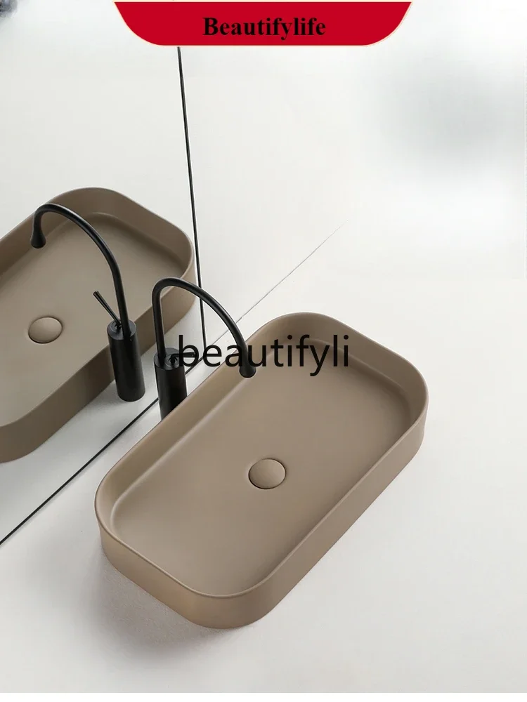 YL  Brown card color personalized stage basin wash basin ceramic balcony basin household square