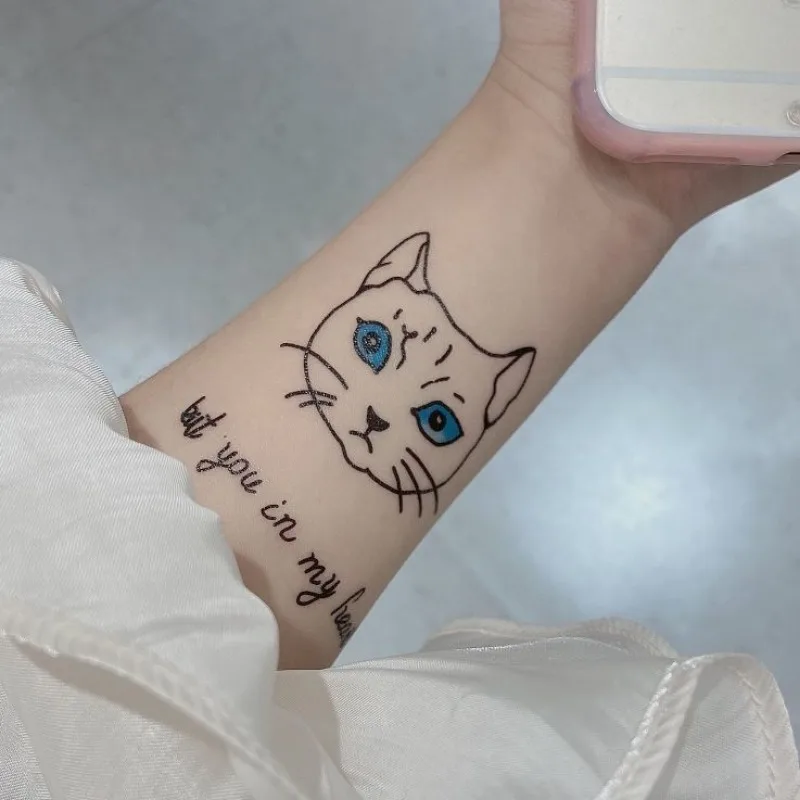 

Ins Blue Eyed Cat Temporary Tattoos Durable Lifelike Cartoon Waterproof Fake Tattoo Sticker Realistic Body Art Transfer Tattoo