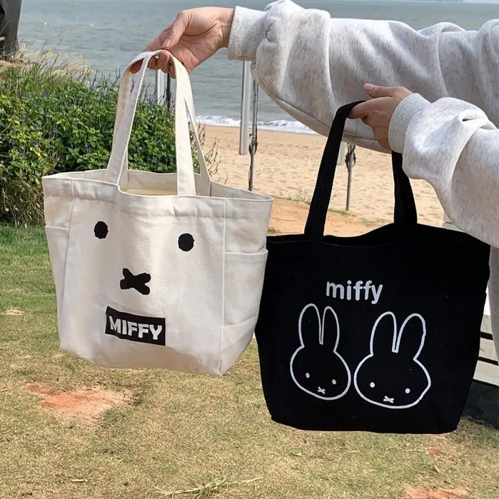 

Miffy Canvas Bag Student Embroidery Miffy Rabbit Anime Canvas Bag Japanese Girls Large Capacity Single Shoulder Commuting Bag