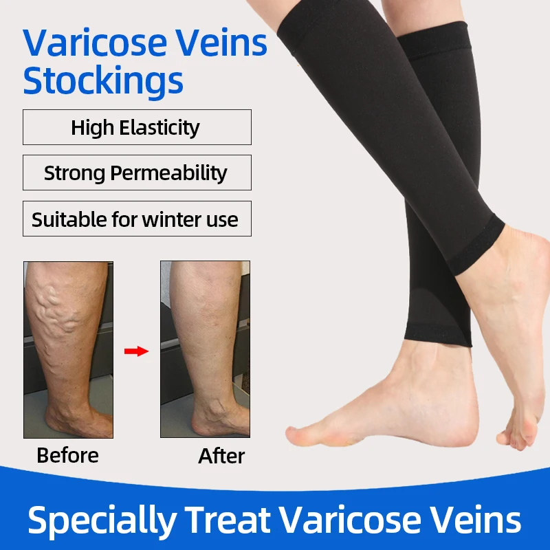 Prevent Calf Varicose Veins Compression Sock Medical Grade One Pressure Treat Varicose Leg Women Slim Socks Black Flesh-colored