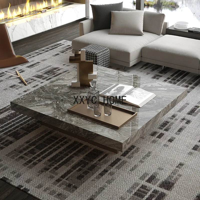 

Natural Marble Coffee Table Square Living Room Large Apartment Minimalist Luxury Stone Designer Venice Brown