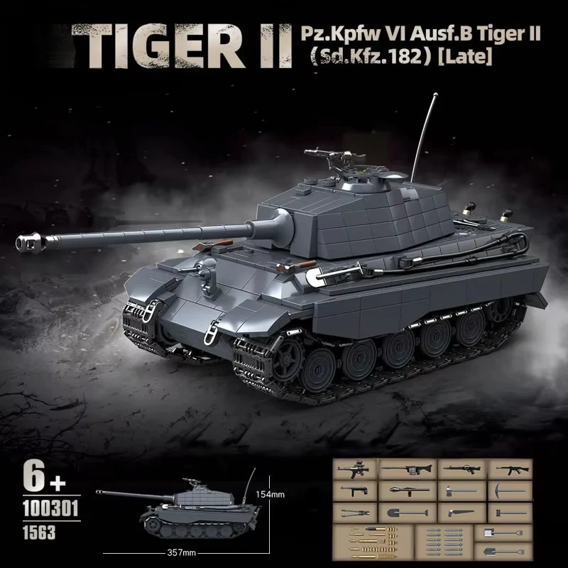 Bloques de Construcción del Tanque Pesado King Tiger 2 Sd.Kfz.182, Juguete de Ladrillos del Vehículo Blindado con Orugas Black Tiger