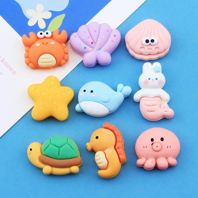 

100pcs Kawaii Cartoon Marine Animals Cookies Flatback Resin Cabochons Scrapbooking For Hair Bow Decoration Dollhouse Accessories