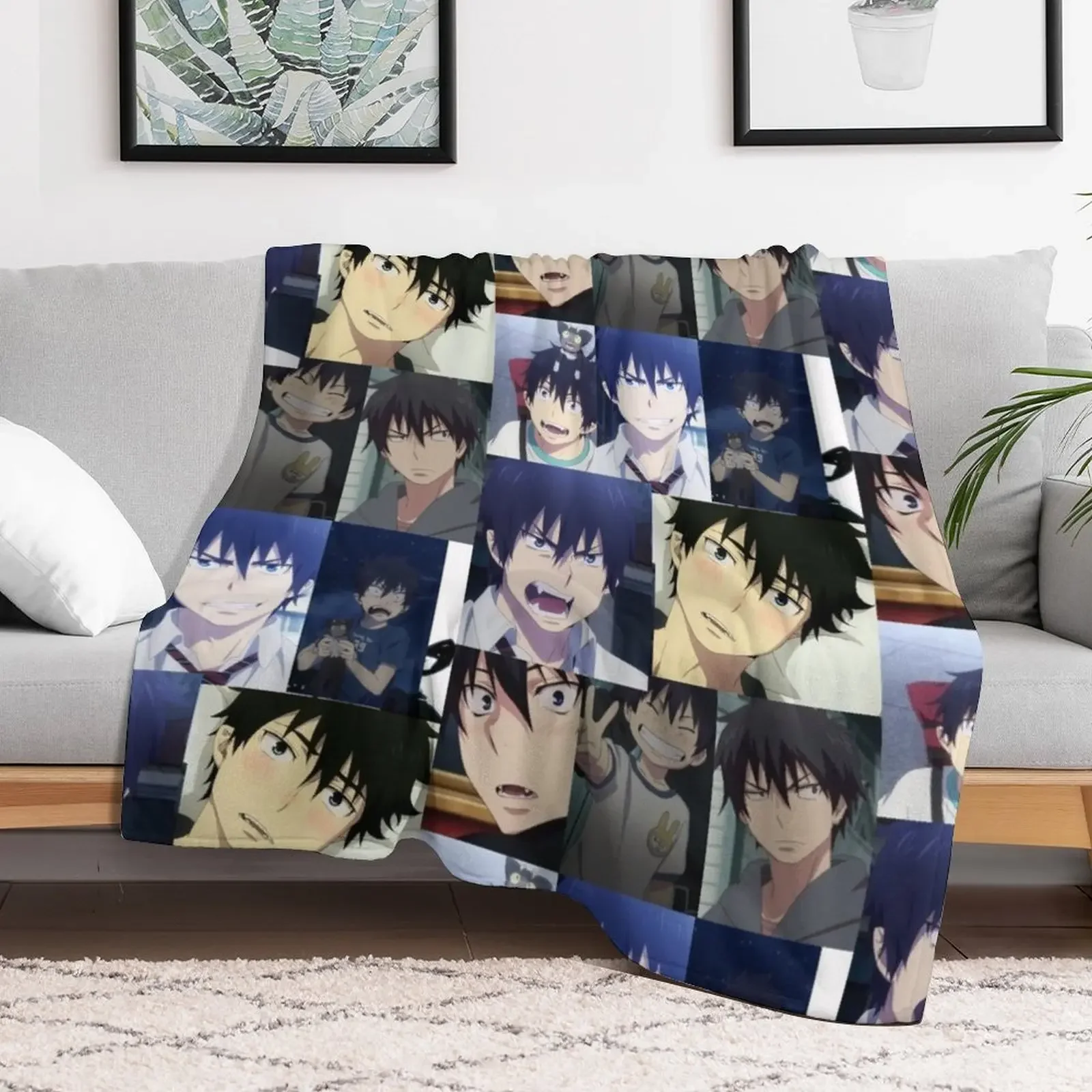 Blue Exorcist Rin Okrumura inspired collage design Throw Blanket for sofa Luxury Designer blankets ands Blankets