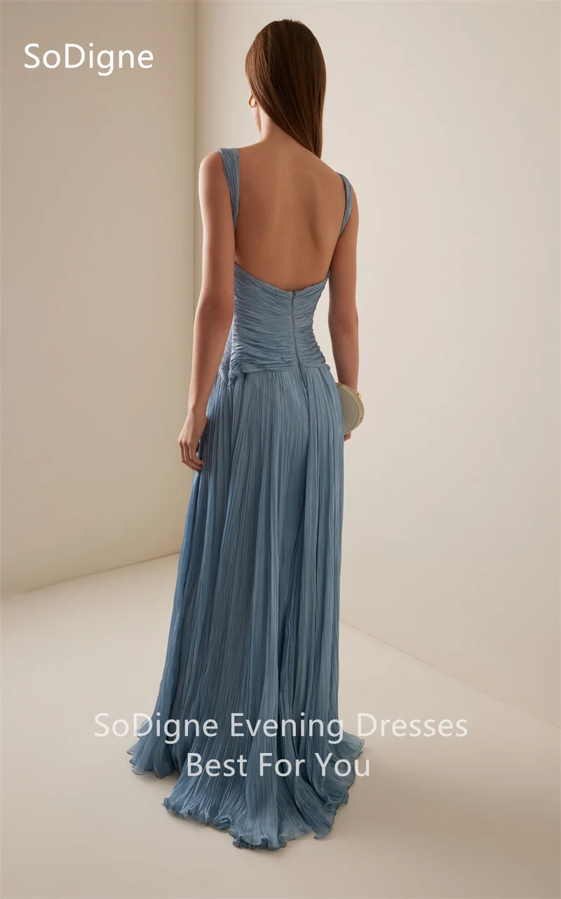 SoDigne A-Line Arabic Evening Dresses Spaghetti Strap Deep V-Neck Pleat Prom Dress Floor-Length Prom Party Gown 2025 Customized image 2