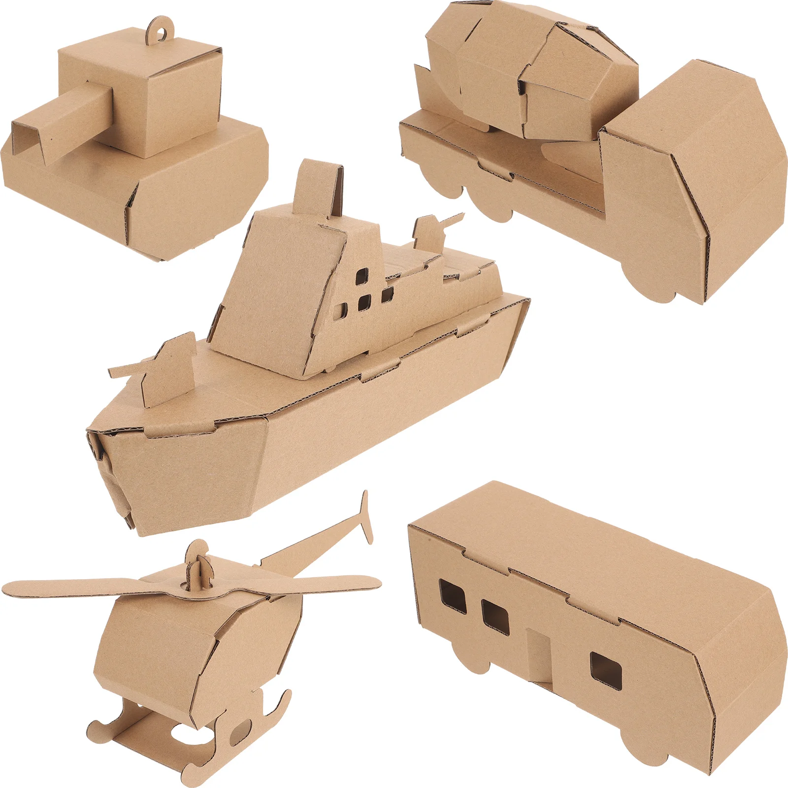 5 Pcs Children's Handmade Paper DIY Model Airplane Tank Car Submarine Cardboard Kindergarten Assembly Toys 3d Puzzle for Kids