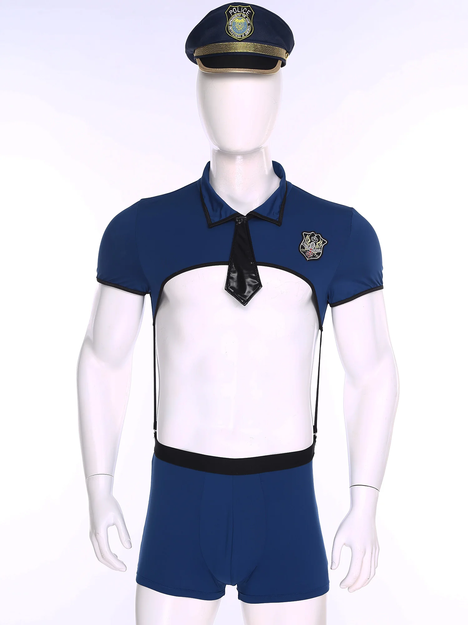 

Мужской полицейский Сисси, полицейский наряд для ролевых игр, укороченный топ с короткими рукавами и трусиками-боксеры, шляпа и галстук для свиданий, ночное белье