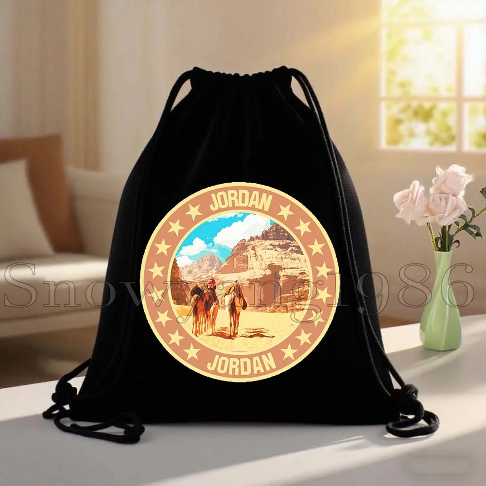 Petra Jordan Flag Map Travel Cute Gifts Canvas Drawstring Bags Soccer Backpack Gym Sackpack Gifts String Bag for Hiking Sports view 5