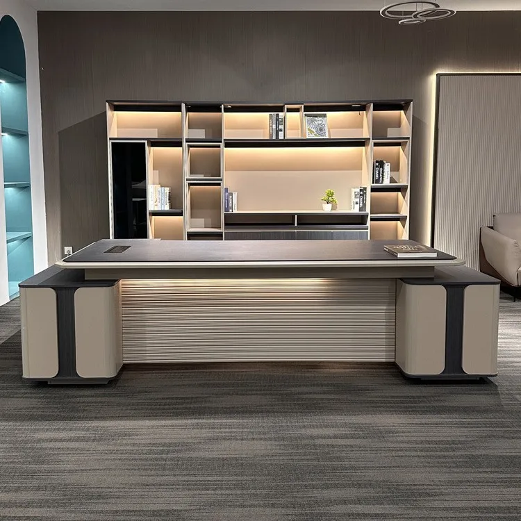

Boss simple modern light luxury atmosphere office table and chair combination high-end class desk president desk with light