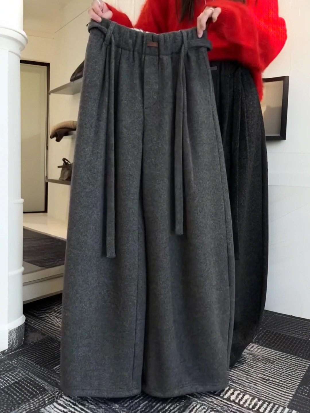 

Повседневные широкие брюки для женщин, осенне-зимние, новые, утепленные, с эластичным поясом, свободные, прямые, в пол, с эффектом похудения