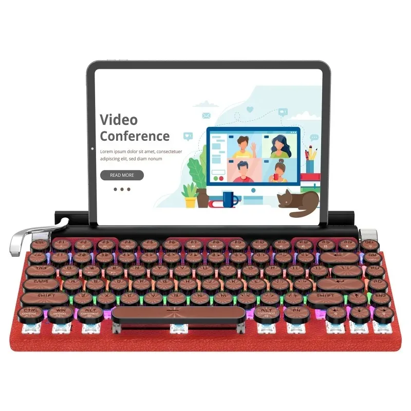 

Leather-covered Retro Typewriter Keyboard Light Mixing Backlit 14 Lighting Mode Phone Tablet for