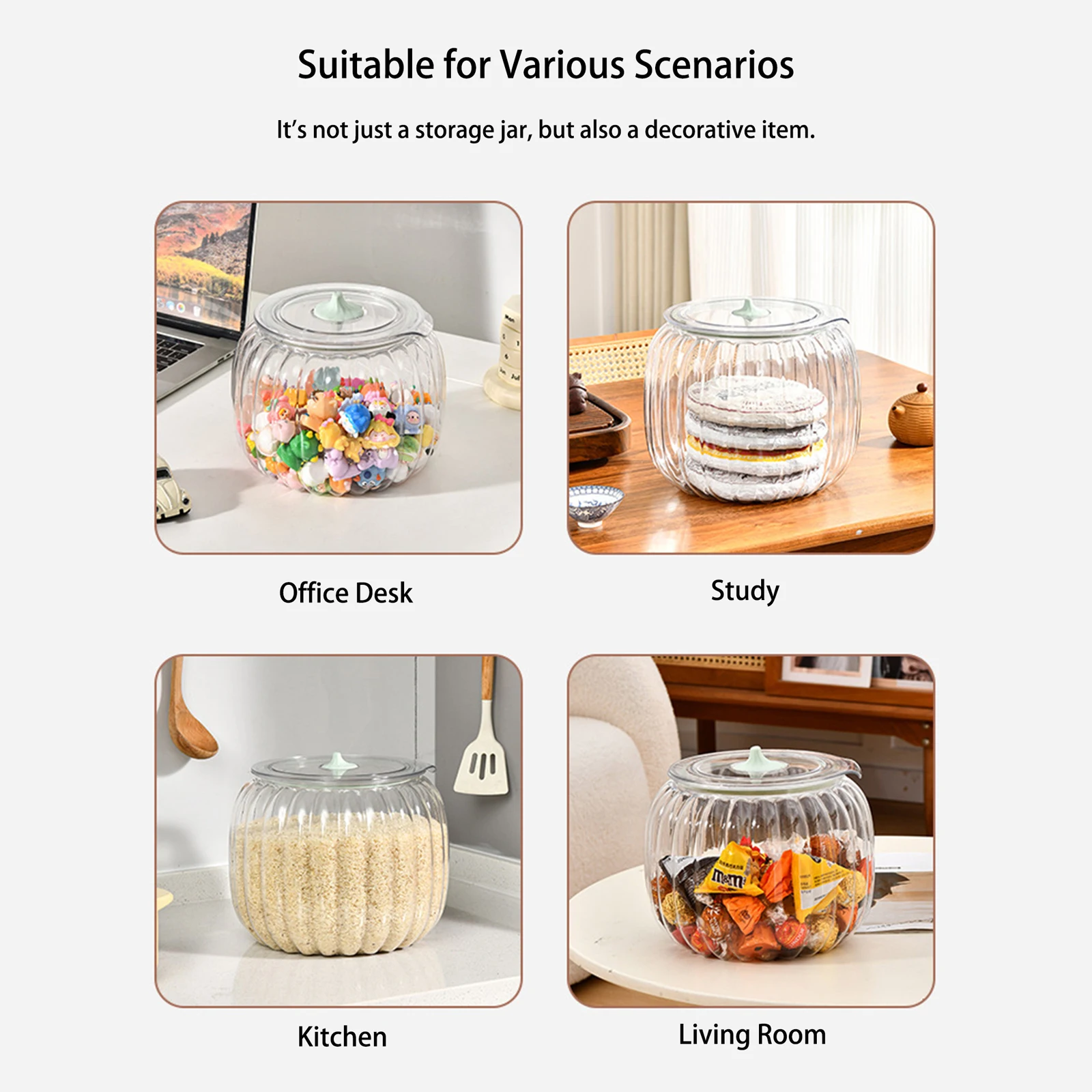 2026 جرة تخزين بلاستيكية شفافة على شكل يقطين الهالوين مع غطاء لصناديق تخزين المطبخ من حبوب دقيق الأرز #3