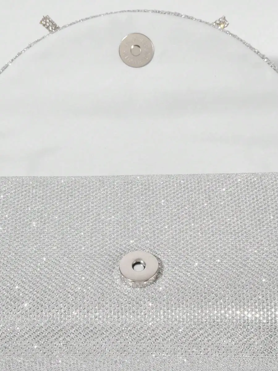 

Sparkling Silver-Tone Mini Clutch With Rhinestone Bow And Chain Strap For Evening Party Wedding Prom Formal Events