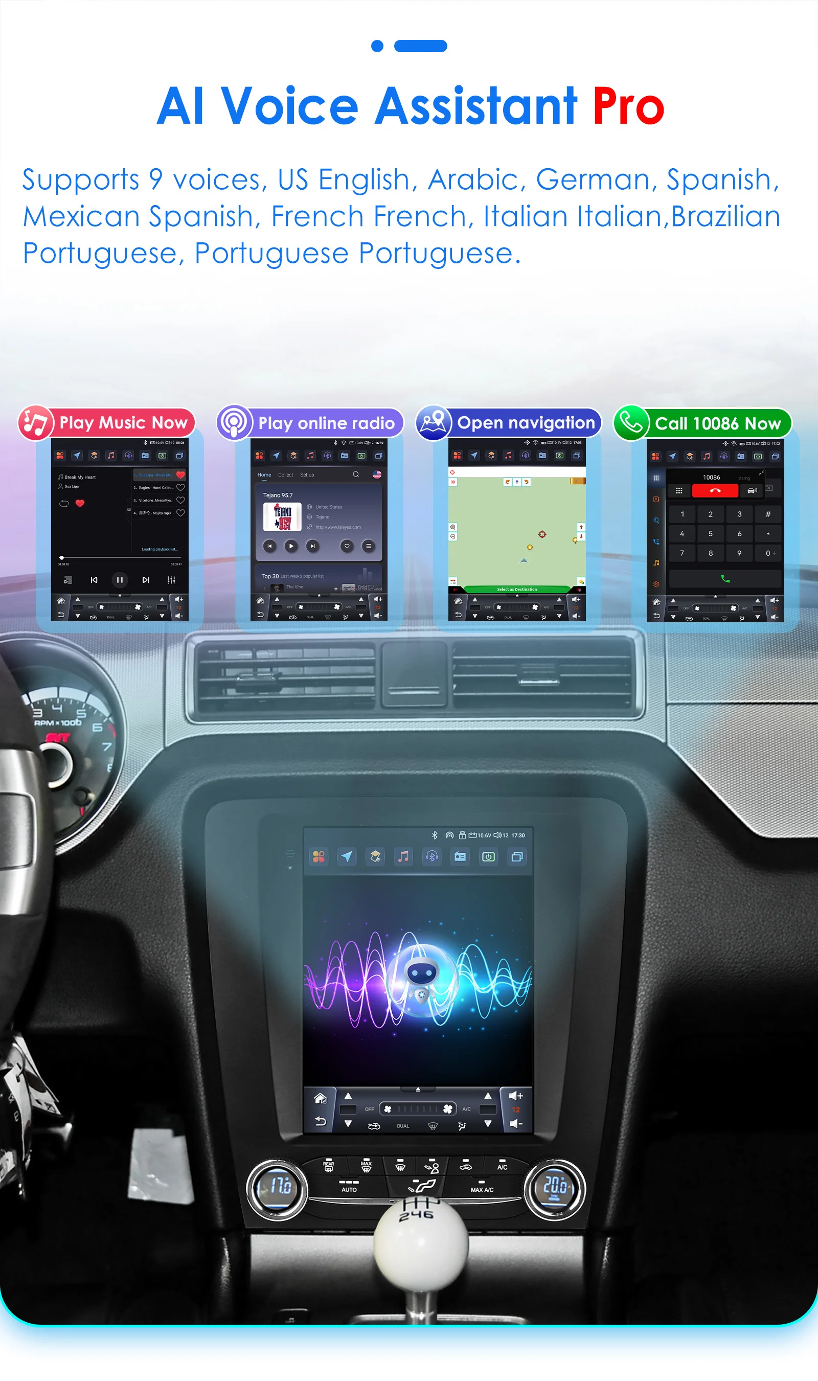 Hizpo For Tesla Style Android 14 For FORD Mustang 2010 - 2014 Radio Stereo Screen Multimedia CarPlayer GPS Navigation 9.7 Inch