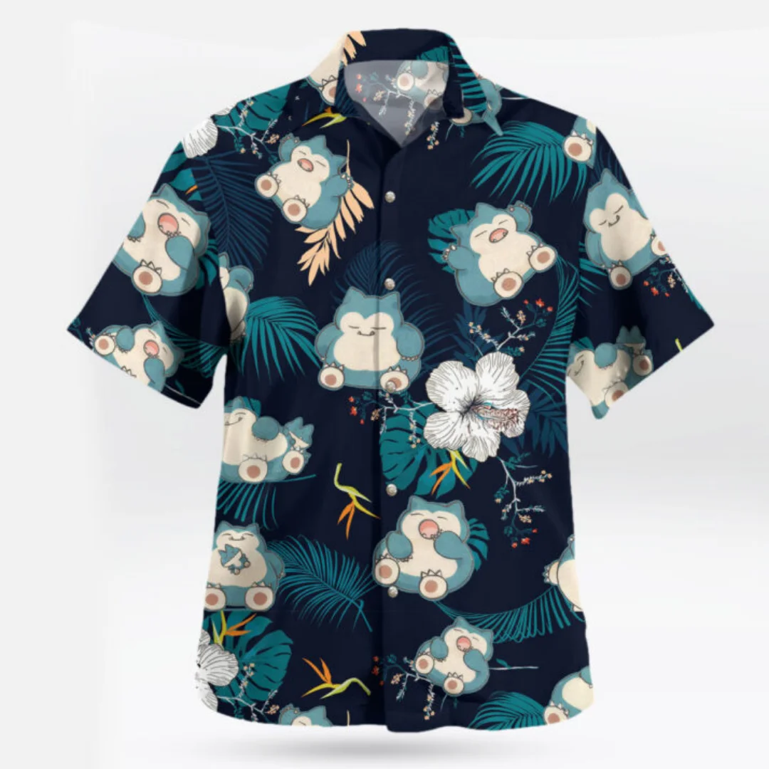 

Snorlax Pokemon Hawaiian Shirt Tropical Anime Aloha Shirt Summer Sports Leisure Men's T-Shirt Children's Clothing Tee Y2k Woman