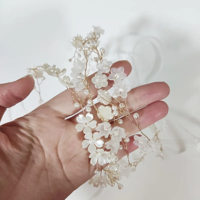 Handwork Flower Vine Headband Headmade Bride Hair Accessories Wedding Head Jewelry Headdresses For Girlfriend Bridal Headpiece