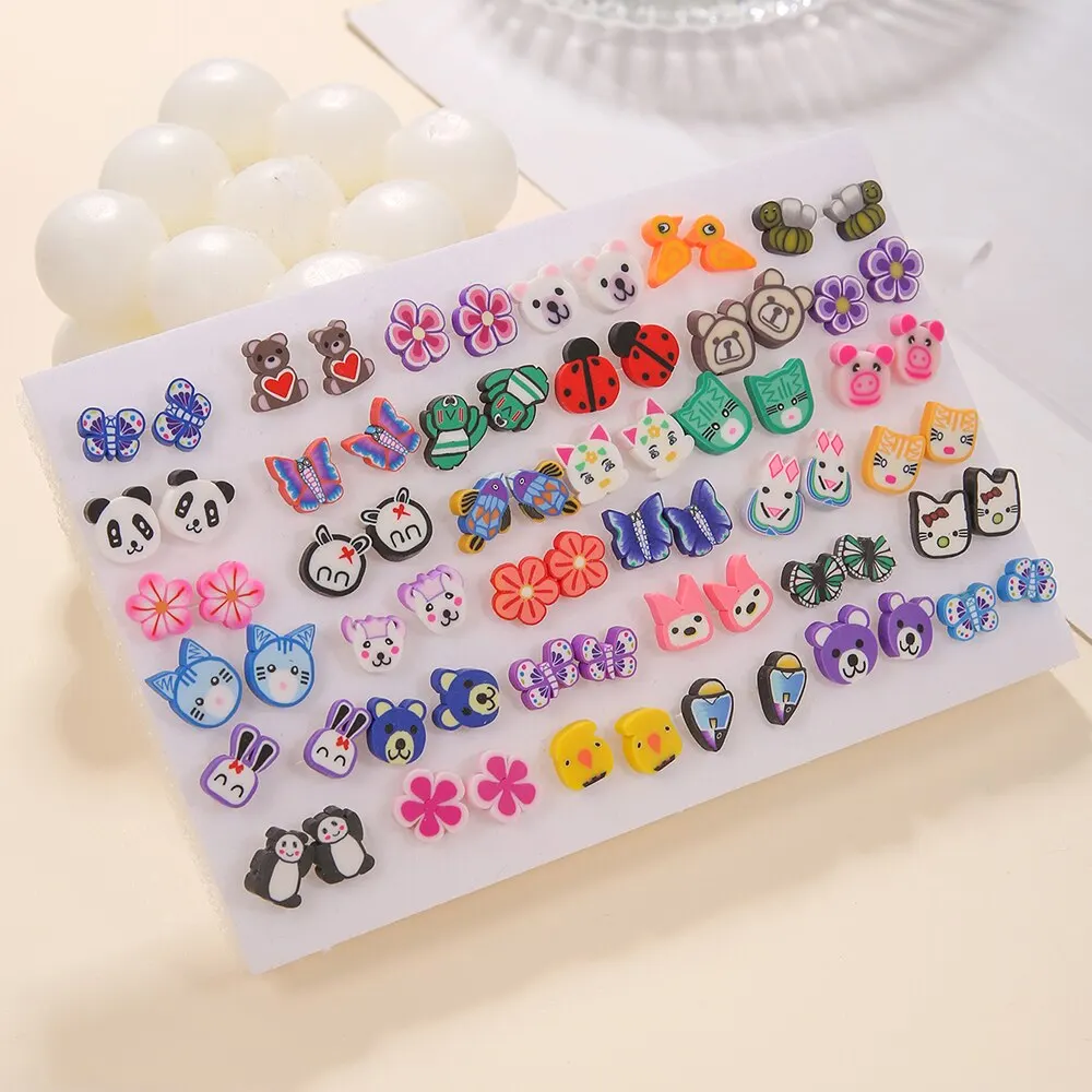 Trendy 36Pairs/lot Women Fruit Animal Stud Earrings Set New Fashion Resin Colorful Multi-style Party Birthday Gifts Female Ear