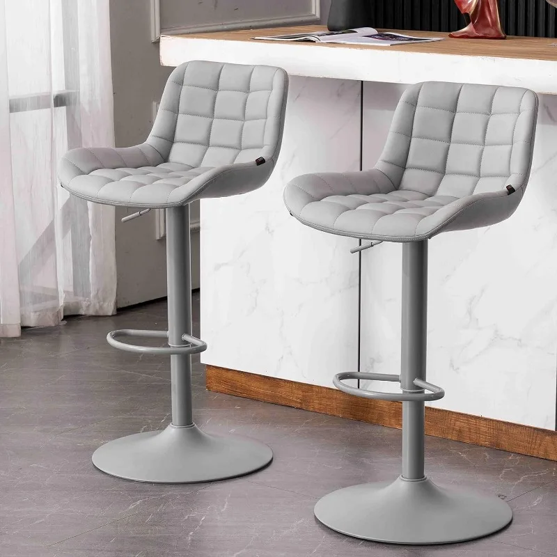 Bar Stools Set of 2 Adjustable Counter Height Bar Stool PU Leather Barstools with Back Swivel Modern Metal Diamond Chairs