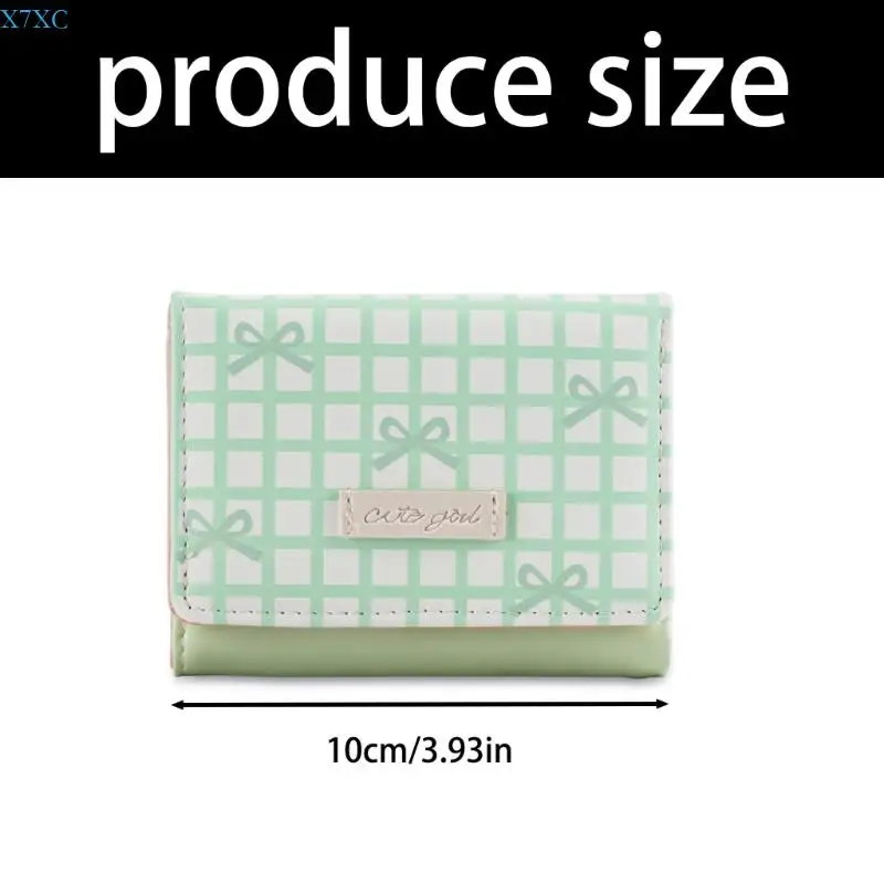 X7XC Stylish Short Purse Striped Texture PU Leather Bows Detail Compact Cash Pocket