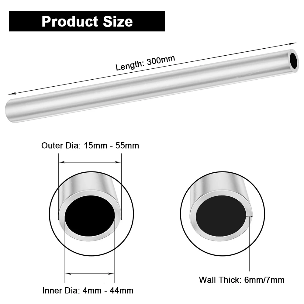 1pcs 6063 Aluminium Pipe Length 300mm, Diameter 15/16/17/18/19/20/21/22/23 - 55mm, Wall 6/7mm Straight Round Aluminum Alloy Tube