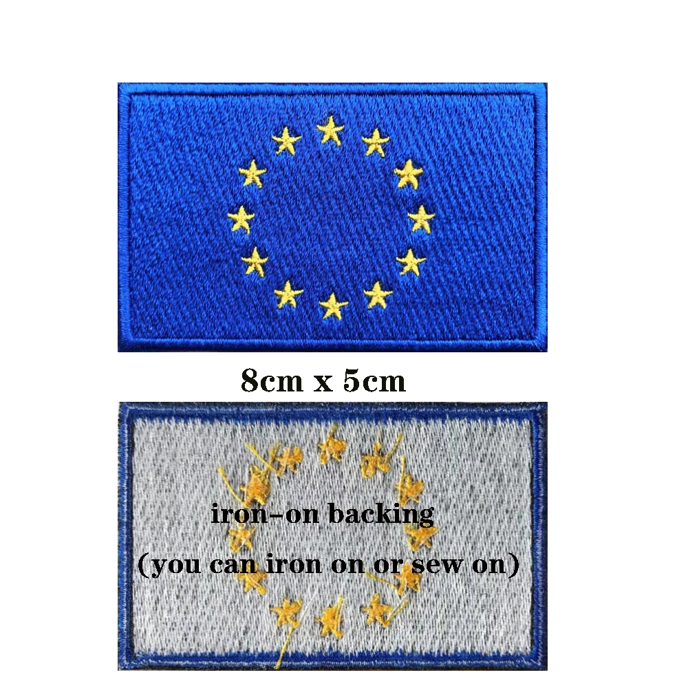 1PC EU Flag Patches Armband Embroidered Patch Hook & Loop Or Iron On Embroidery  Badge Military Stripe