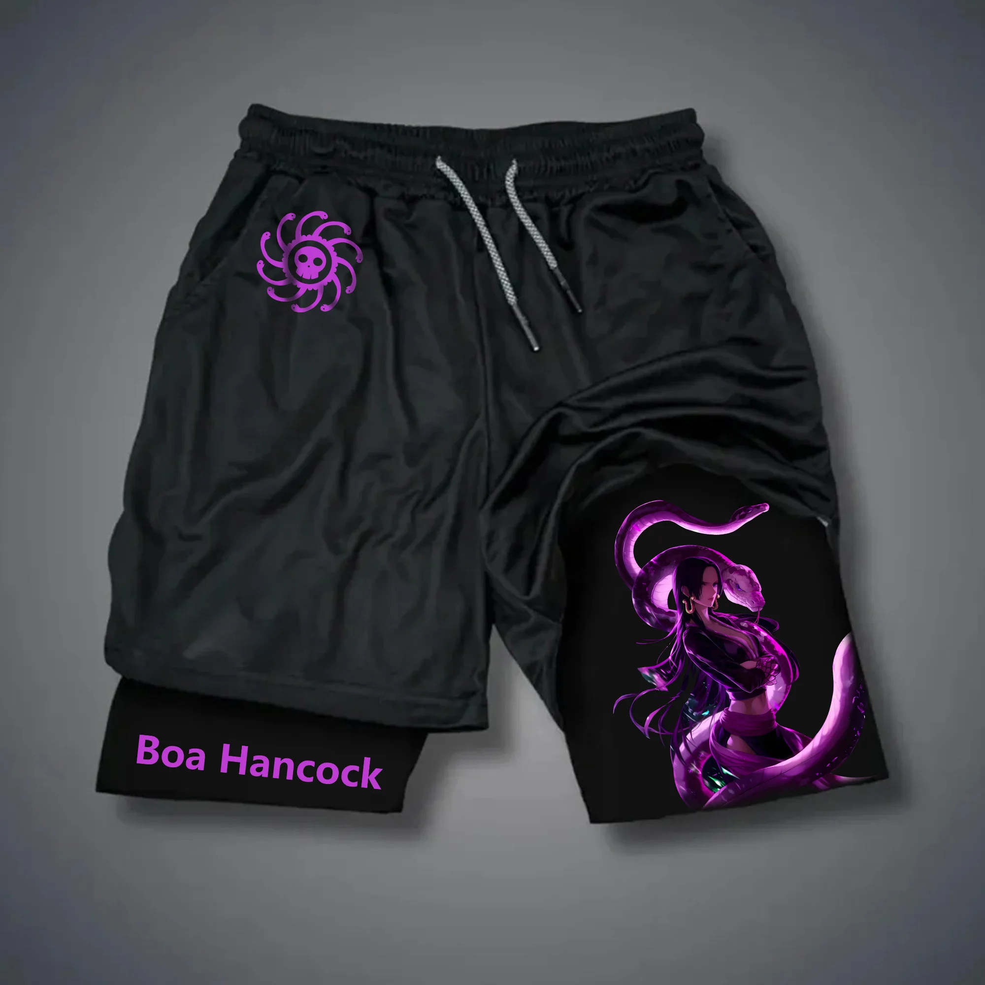 

Anime One Piece Empress Boya Hancock 2026 Breathable Quick Drying Urban Style Cotton Double-layer 2-in-1 Y2K Men's Sportswear