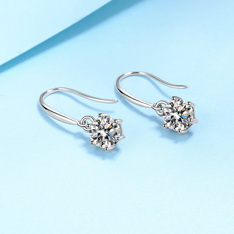 Vintage Six Prong Ear Hooks Single 0.5ct 1ct Women Moissanite PT950 Platinum Platinum Material Warm and Advanced Texture