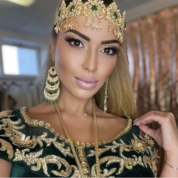 Water Drop Crystal Bridal Hair Chain Colorful Rhinestone Algerian Women Gold Plated Hair Jewelry Big Tiaras and Crowns