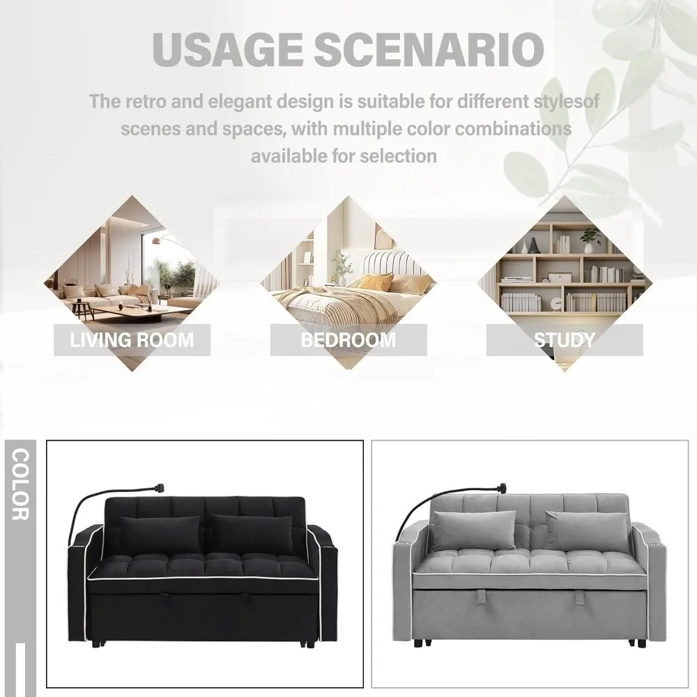 Convertible Sofa Bed,3 in 1 Velvet Sleeper Sofa Pull-Out Bed,55'' Loveseat Sleeper Sofa Bed with Adjustable Backrest with image 6