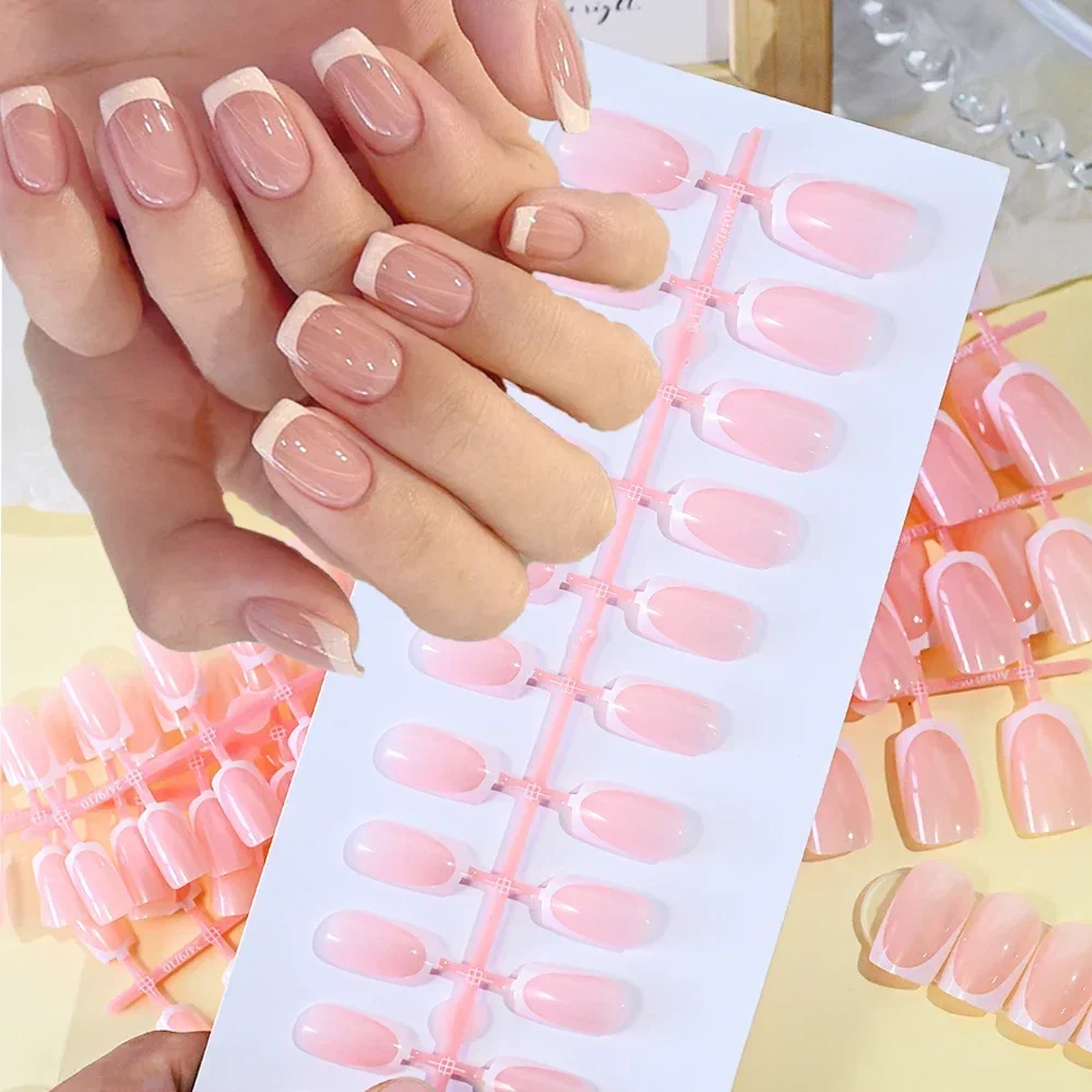 120 Stück kurze, quadratische, französische Kunstnägel in glänzendem Rosa, vollständige Abdeckung, tragbare Press-on-Nägel, tragbare Acryl-Kunstnägel. # – Detail 4