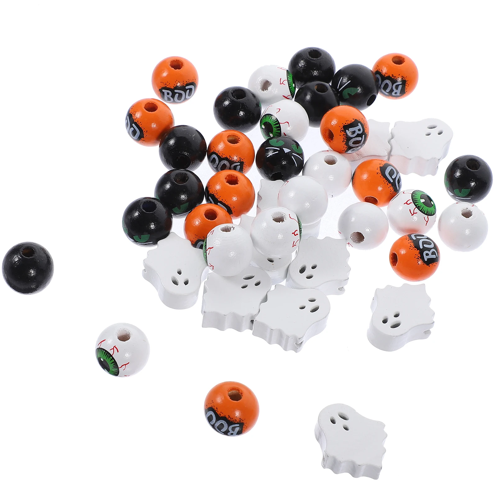 

40 Pcs Colored Wooden Beads Halloween DIY Loose Craft for Jewelry Making Unfinished Natural Ornament