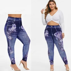 ROSEGAL 3D Jean Print Leggings Female Skinny Gym Yoga Jeggings High Waist Pencil Pants Women's Casual Versatile Trousers Mujer